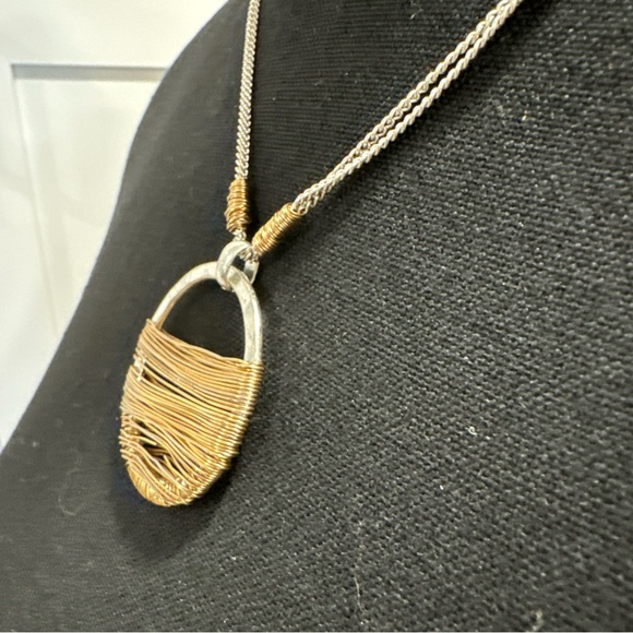 ROBERT LEE MORRIS Womens Two Tone Wire Wrapped Open Circle Pendant Necklace 19” - Picture 3 of 7